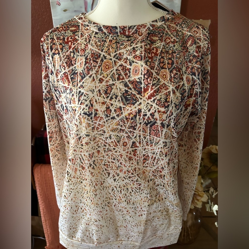 C.O.Z.Y Women Long Sleeve Blouse Size Medium Multicolor Cotton Blend Comfort Fit